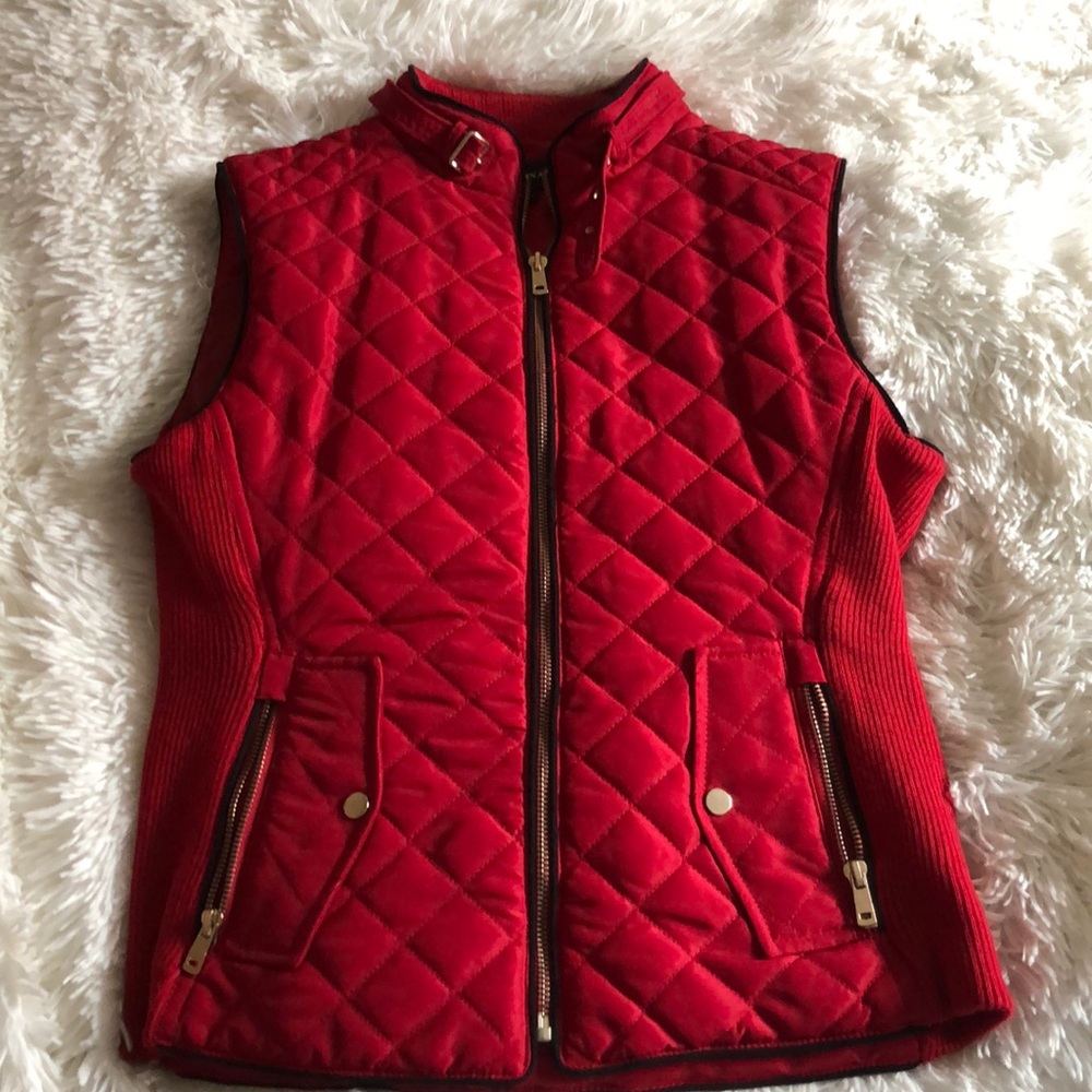 Red quilted zipper front vest